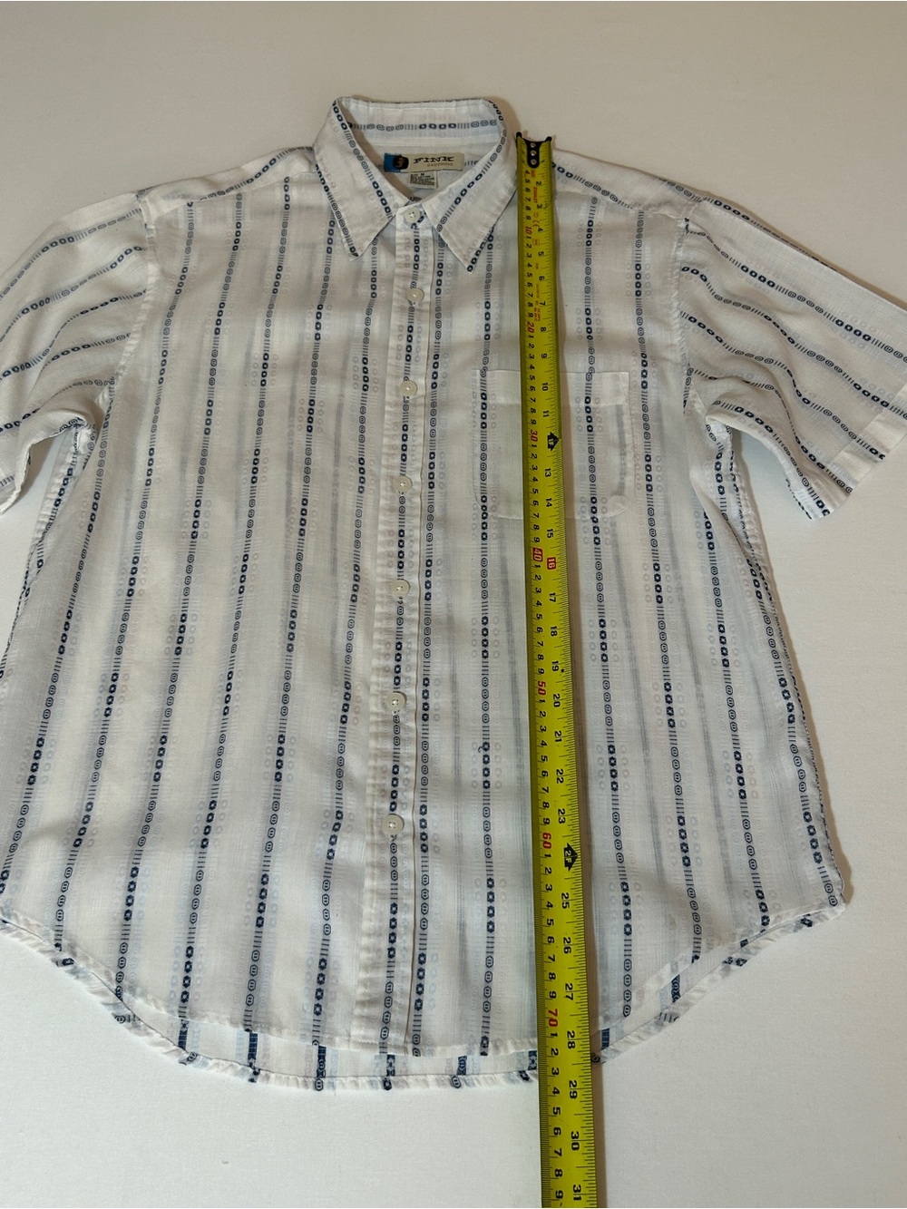 FINK - Men's Short Sleeve Button-Up Shirt in White with Navy Stripes - Picture 3 of 8